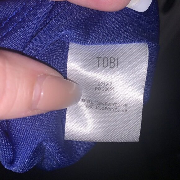 Tobi Cobalt Blue Exposed Long Sleeve Tunic Sheath V-Neck Mini Dress Medium - Picture 8 of 9